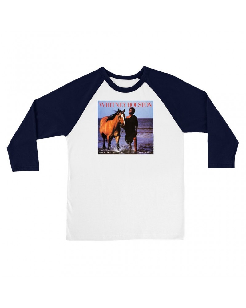 Whitney Houston 3/4 Sleeve Baseball Tee | Saving All My Love For You Album Cover Shirt $6.83 Shirts