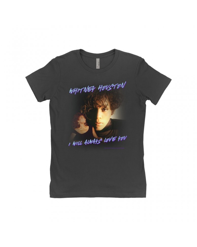 Whitney Houston Ladies' Boyfriend T-Shirt | I Will Always Love You Script Photo Collage Design Shirt $12.06 Shirts