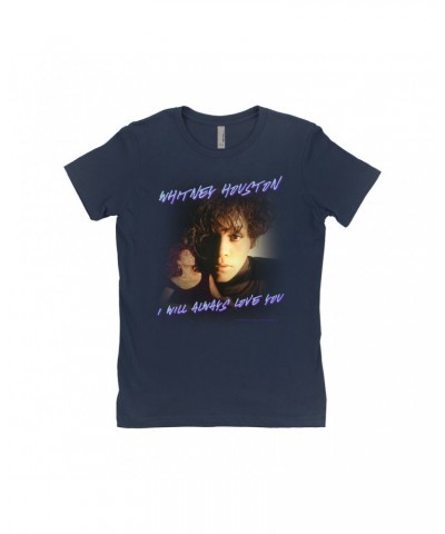 Whitney Houston Ladies' Boyfriend T-Shirt | I Will Always Love You Script Photo Collage Design Shirt $12.06 Shirts