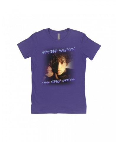 Whitney Houston Ladies' Boyfriend T-Shirt | I Will Always Love You Script Photo Collage Design Shirt $12.06 Shirts