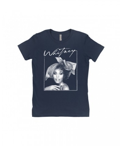 Whitney Houston Ladies' Boyfriend T-Shirt | 1987 Whitney Signature And White Photo Image Shirt $5.88 Shirts