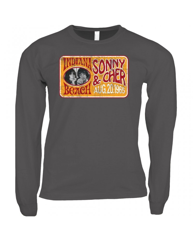 Sonny & Cher Long Sleeve Shirt | Indiana Beach Red And Gold Concert Banner Distressed Shirt $13.10 Shirts