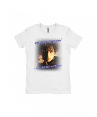 Whitney Houston Ladies' Boyfriend T-Shirt | I Will Always Love You Script Photo Collage Design Shirt $12.06 Shirts