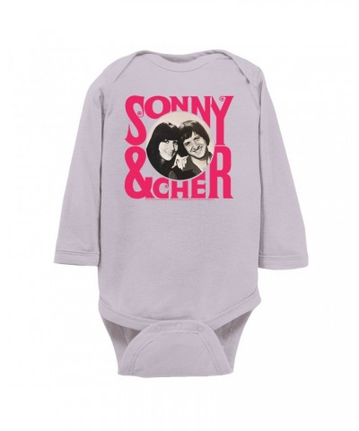 Sonny & Cher Long Sleeve Bodysuit | Retro Pink Logo And Photo Bodysuit $7.39 Shirts