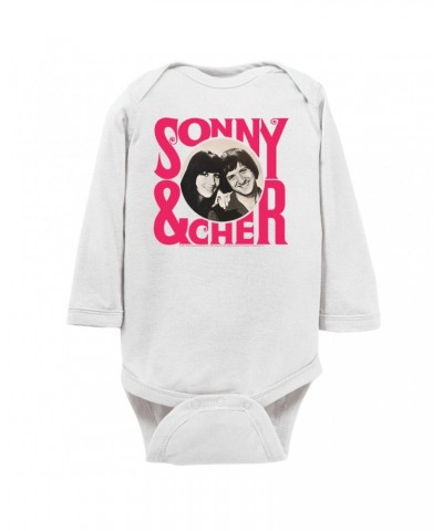 Sonny & Cher Long Sleeve Bodysuit | Retro Pink Logo And Photo Bodysuit $7.39 Shirts