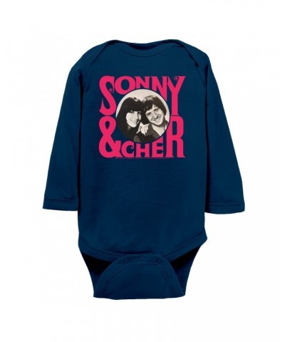 Sonny & Cher Long Sleeve Bodysuit | Retro Pink Logo And Photo Bodysuit $7.39 Shirts