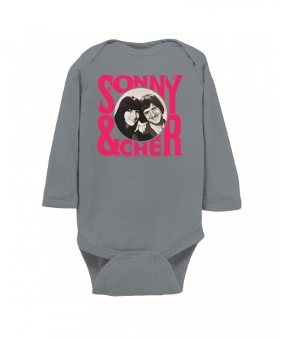 Sonny & Cher Long Sleeve Bodysuit | Retro Pink Logo And Photo Bodysuit $7.39 Shirts