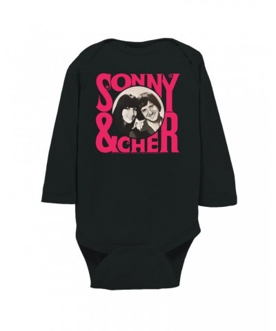 Sonny & Cher Long Sleeve Bodysuit | Retro Pink Logo And Photo Bodysuit $7.39 Shirts